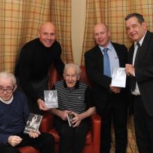 Ian Westwater and Kenny Mclachlan with the Manager (Stewart MacDonald) and residents of Henderson House